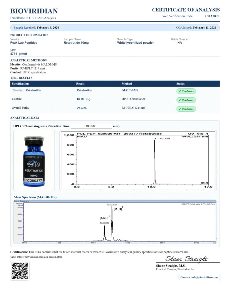 peptide COA certificate of analysis example