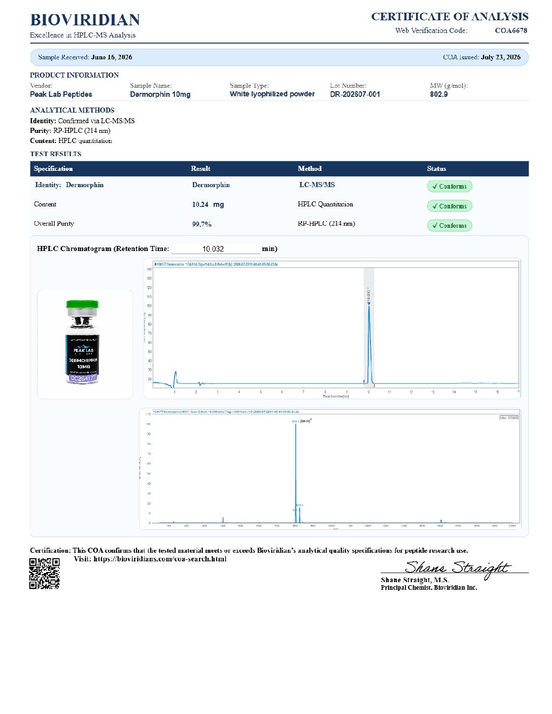 Certificate of Analysis for batch DR-202607-001