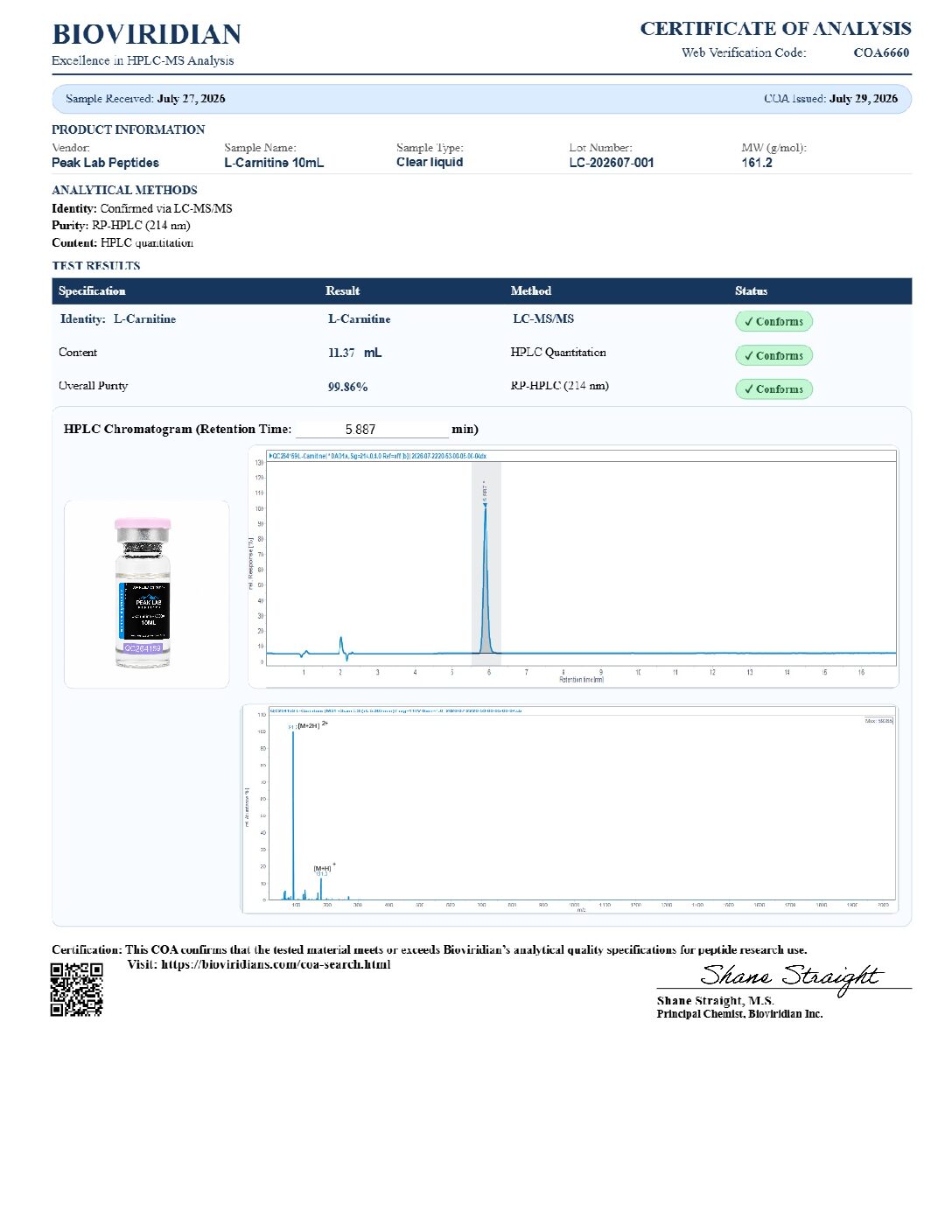Certificate of Analysis for batch LC-202607-001